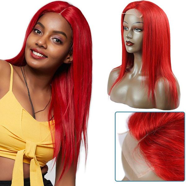 

red lace front human hair wigs pre plucked long straight hair lace front wig peruvian remy human hair wigs, Black