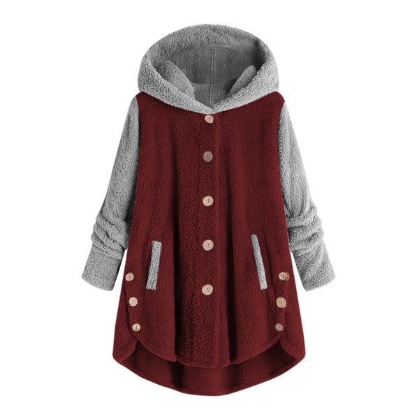 

women button solid hooded pullover loose blouse plus size sweatshirt femme hiver woolen women hoodies, Black
