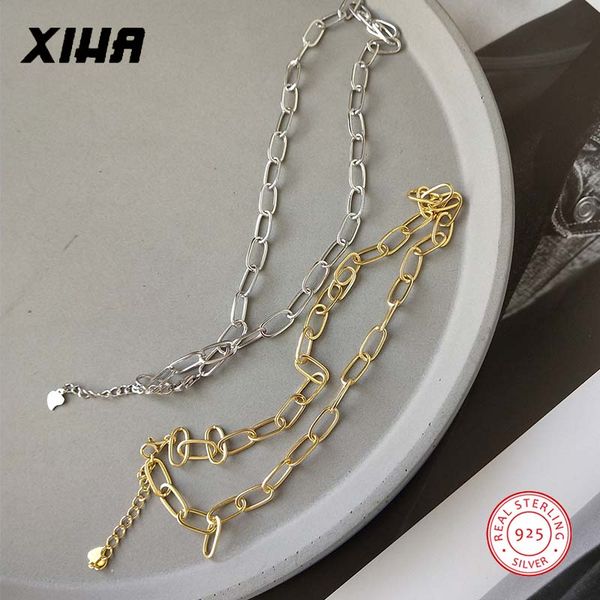 

925 sterling silver women large chain link necklaces fashion jewelry wedding dainty hard simple wild elegant choker necklace