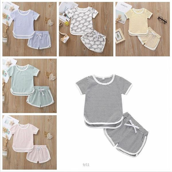 

kids clothes baby girls striped clothing sets summer cotton short sleeve shorts suits infant casual homewear pajamas clothing set c850, White