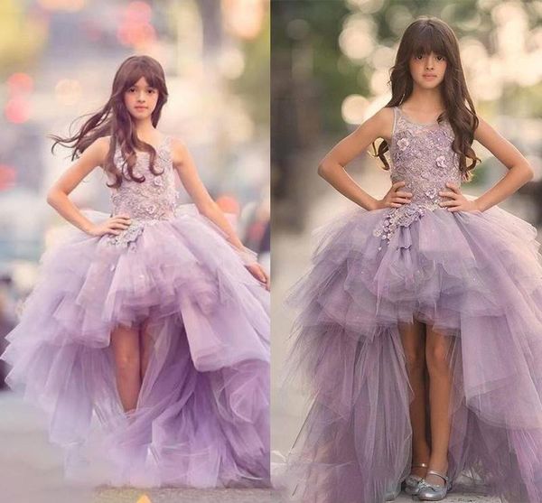 

unique design high low girls pageant dresses jewel lace appliques hi-lo lilac kids flower girls dress ball gown child birthday gowns