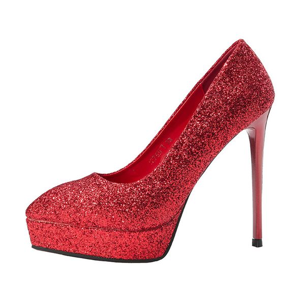 

nightclub high heel waterproof platform single shoes female pointed shallow mouth sequins stiletto women's shoes sandals, Black