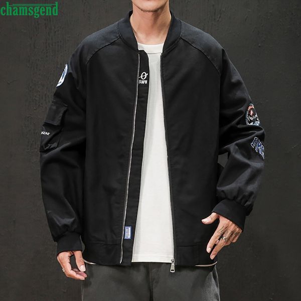 

chamsgend bomber jacket embroidery men's casual solid plus size jacket japanese-style loose coat zipper chaqueta de bombardero, Black;brown