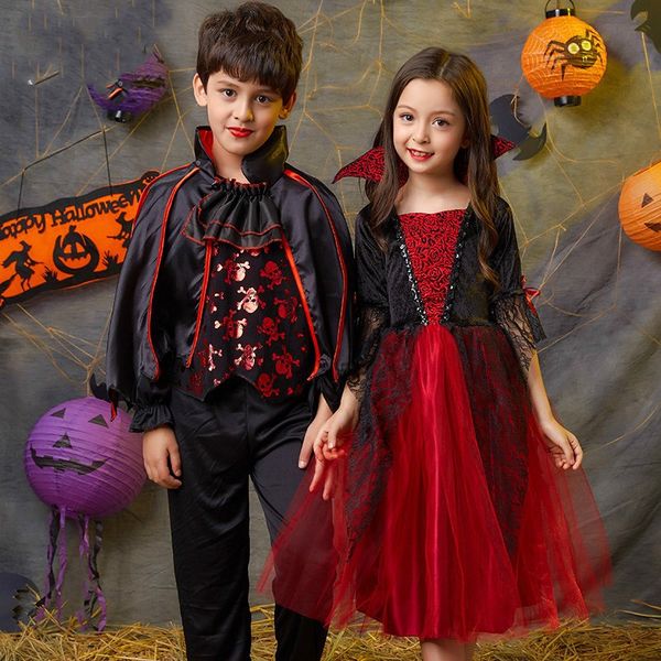 

halloween outfits girls halloween fancy dress boys costume with cloak girls witch vampire costume for party, Red;yellow