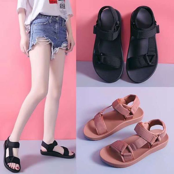 

beach student korean-style 2019 summer new style casual versatile a- line with rome flat shoes fashion, Black