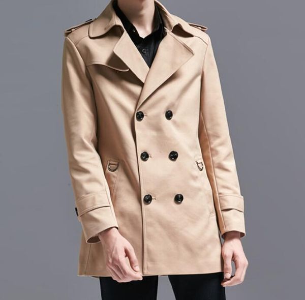 

s-6xl 2019 spring men's new fashion personalized custom long double-breasted slim long-sleeved jacket large size, Tan;black