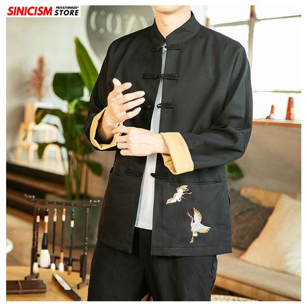

sinicism store men autumn chinese style jacket mens 2019 loose-slim tang clothes coat male national oversize casual black, Black;brown