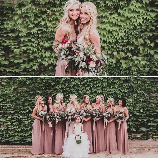 

2020 dusty rose pink bridesmaid dresses sweetheart ruched chiffon a-line long maid of honor dress wedding party gown plus size beach bm0149