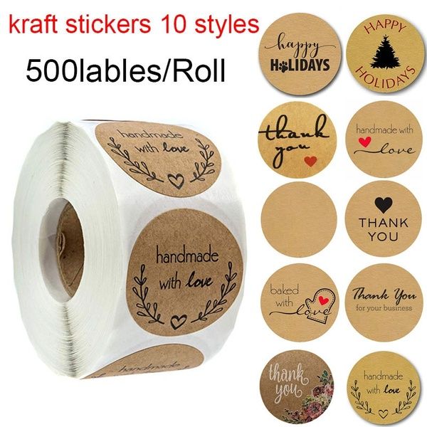 

1 inch round brown kraft stickers 500 labels per roll handmade with love thank you