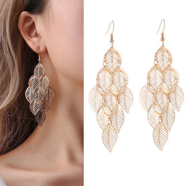

fashion vintage leaf drop earrings for women gold color boho statement pendientes long pompom dangle earrings jewelry, Silver