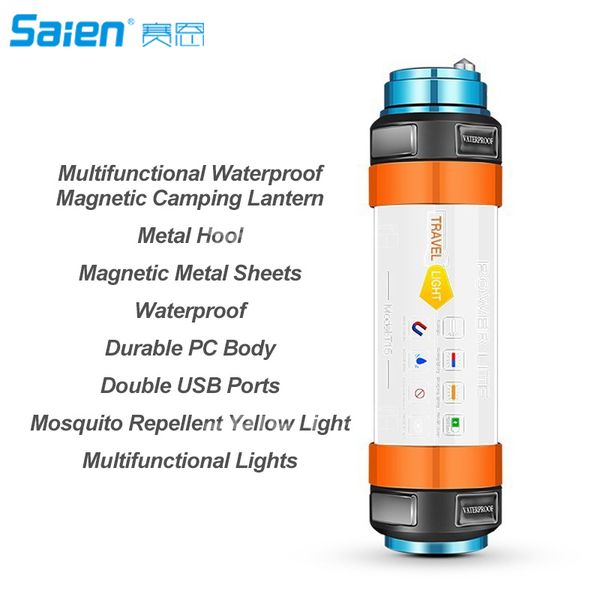 El fenerleri meşaleler kamp fener, sırt çantasıyla dişli led kamp ışık, asılı manyetik acil durum sos ışıkları ile USB şarj edilebilir el feneri, su geçirmez lamba