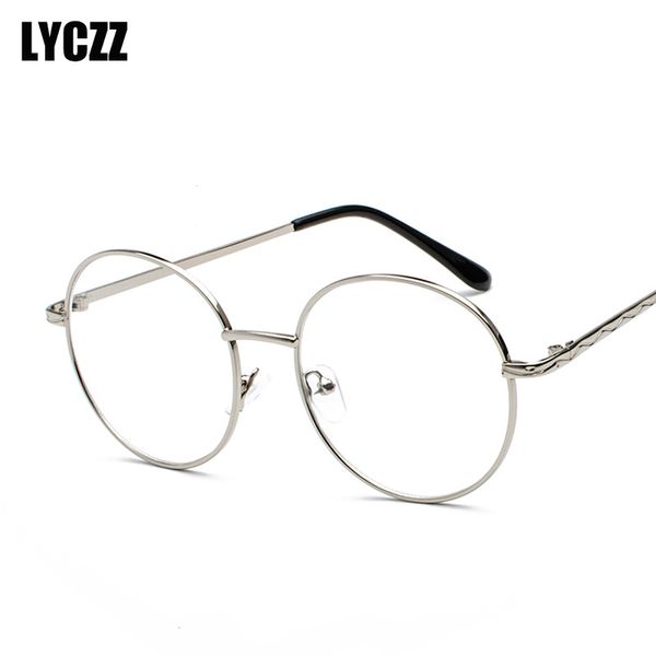

lyczz silver gold spectacles eyeglasses men new woman retro literary round metal glasses frame optical transparent eyeglasses, Black