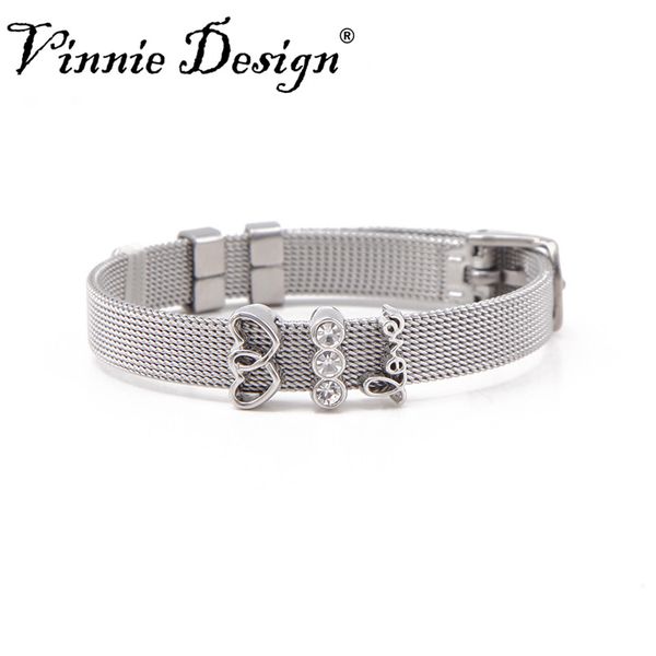 

vinnie design jewelry 8mm stainless steel silver mesh bracelet set with diy slide charms, Golden;silver