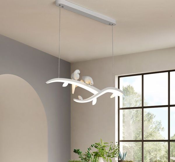 Lampade a sospensione moderne a sospensione a led per sala da pranzo Cucina Bar Negozio Lampadario bianco con uccello 90-260V