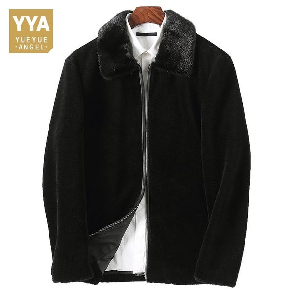 

mens real fur luxury winter thicke warm shearling coat fat men black turn-down collar zip shearling jacket man 4xl