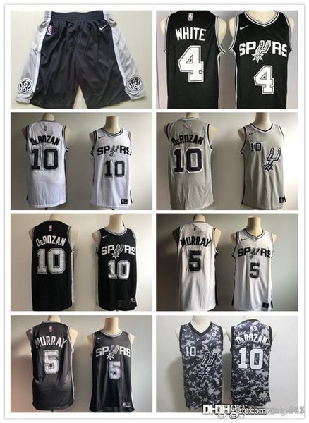 

mens san antonio spurs 4 derrick white 10 demar derozan 5 dejounte murray basketball shorts basketball jersey black white, Black;red