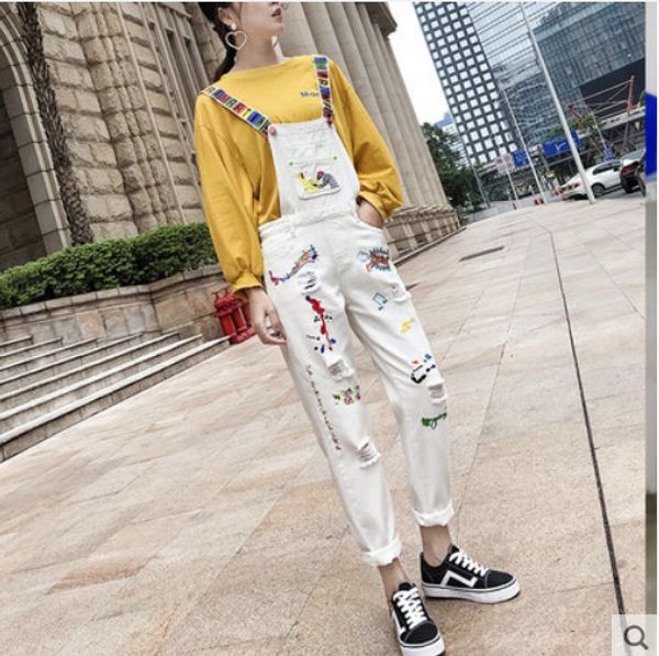 

the white bump color suspenders female nifty students show irregular thin hole jeans tide suspenders, Blue