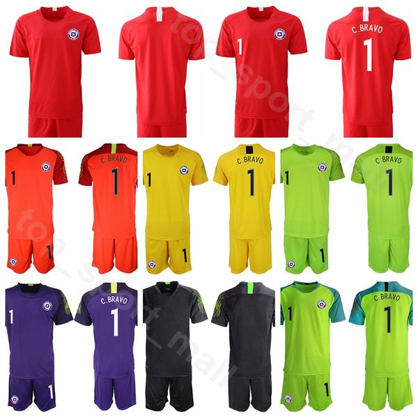 

chile goalkeeper gk goalie soccer 1 gabriel arias jersey set 1 claudio bravo 12 brayan cortes football shirt kits uniform 2019 copa america, Black
