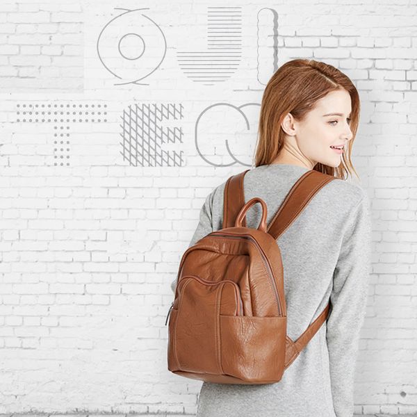 

backpack women's korean-style new style versitile fashion soft leather leather backpack casual travel bag