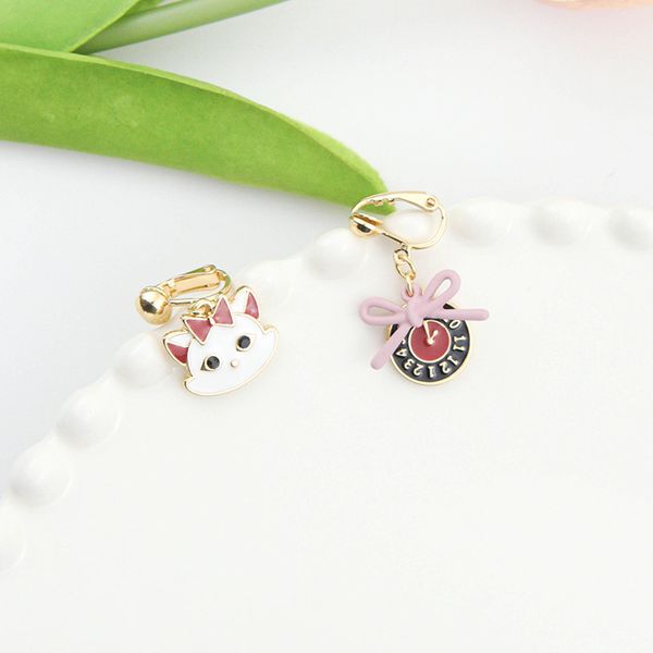 

новые кошачьи часы лук корейский стиль милые игривые серьги женские клипсы без проколотых ушей ушные украшения, Golden