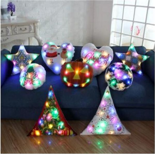 

led light cushion cover luminous pillow covers christmas xmas santa claus reindeer pillow case sofa car decoration 5 styles lxl132