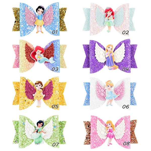 

baby girls wings glitter cartoon bowknot hairpin children princess bow barrettes rainbow hairclip kids cosplay hair clip headwear a52702, Slivery;white
