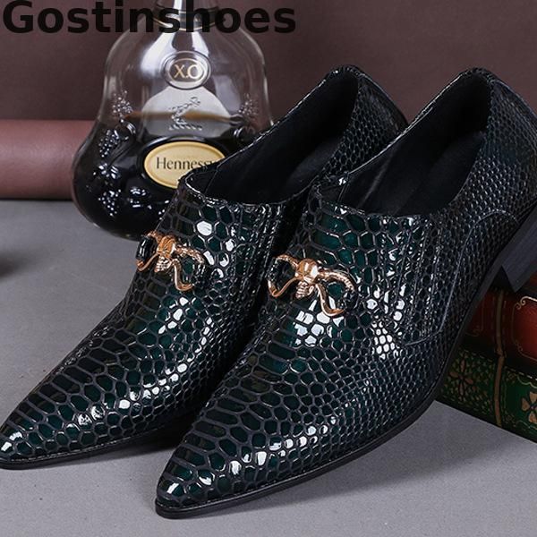 

black men casual leather shoes cowhide snakeskin pattern printed slip-on men loafers spring autumn shoes for wedding party