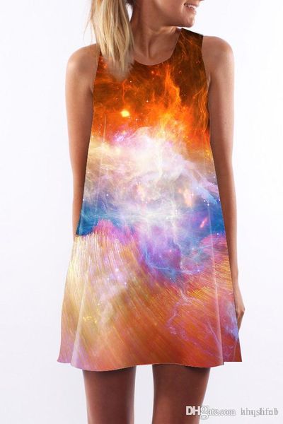 

women dress summer crew neck summer sling sleeveless hip wrap elegant lady colorful starry sky skirt casual pencil dresses size s-xl, Black;gray