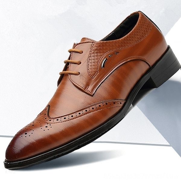 

2020 pu leather men formal brogue elegant casual shoes classic business wedding social mens dress shoes, Black
