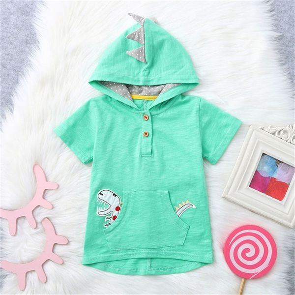 

pudcoco cute newborn kids baby boy girl dinosaur cotton hooded t-shirt summer clothes 9m-5y, Black