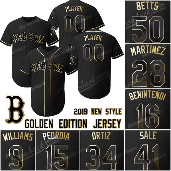 

Boston Custom Red Sox Jerseys Golden Edition Eddie J.D. Martinez Mookie Betts Andrew Benintendi David Ortiz Xander Bogaerts Dustin Pedroia