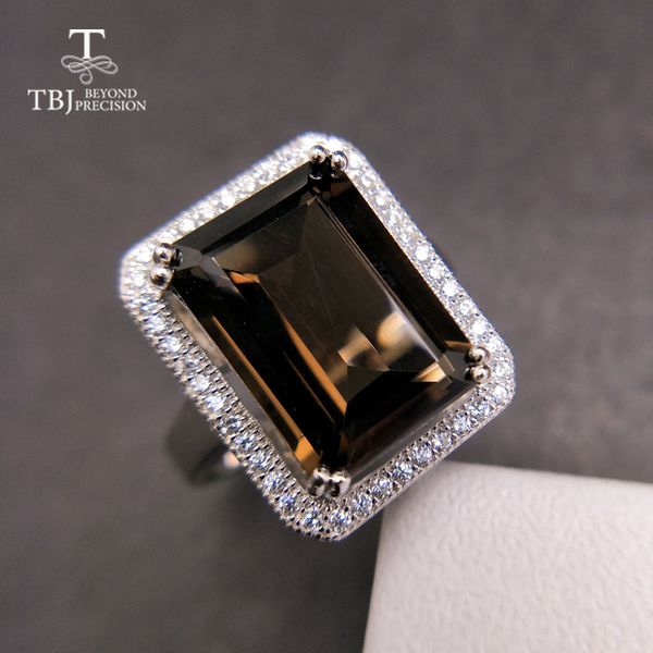 

tbj,classic big size gemstone ring with natural smoky oct10*14mm in 925 sterling silver special gemstone jewelry gift for women cj191205, Slivery;golden