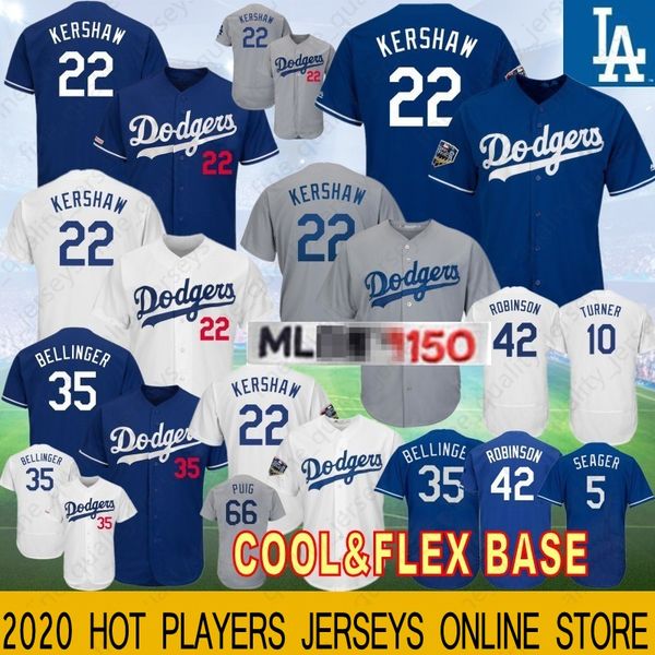 

22 clayton kershaw 150th anniversary 35 cody bellinger baseball jerseys 10 justin turner 5 seager 42 robinson 66 puig, Blue;black