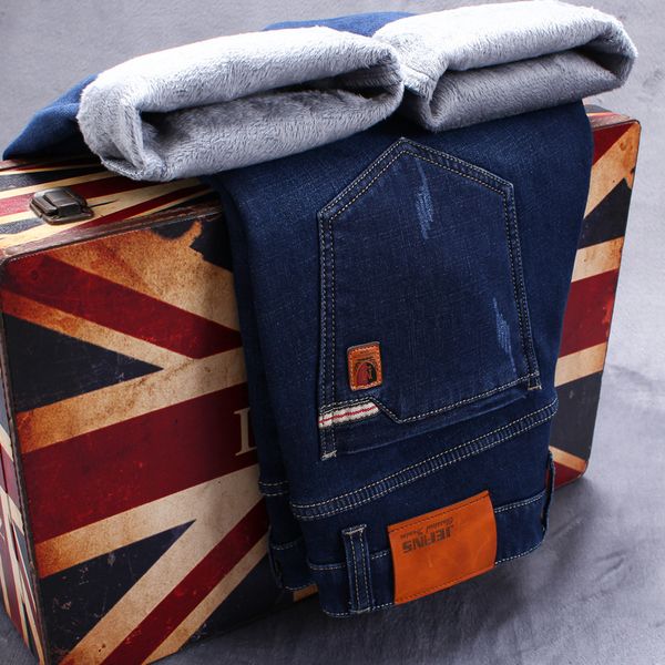 

mens winter fleece jeans lined stretch denim warm blue jeans for men designer slim fit brand trousers pants 29-52