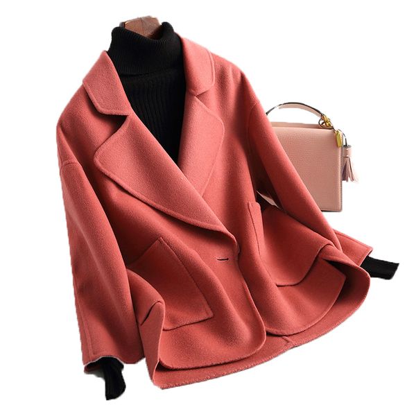 

20% ployester 80% wool coat female jacket korean vintage spring autumn women double-sided short red woolen coat zt1662, Black