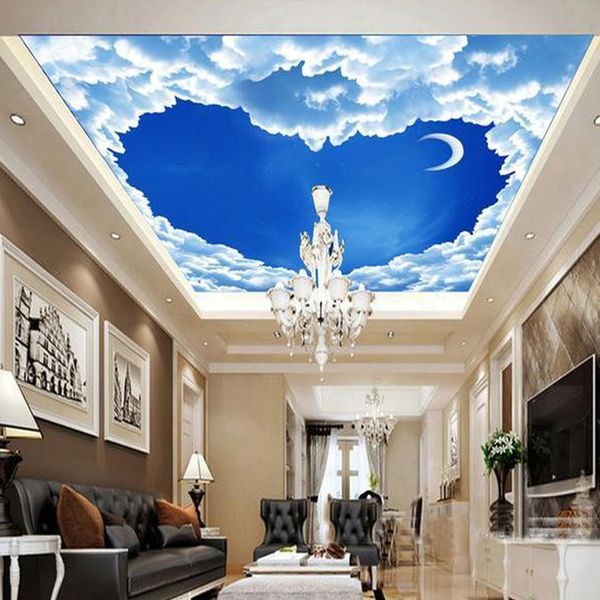 Custom 3d Mural Wallpaper Heart Shaped Blue Sky White Clouds Ceiling Frescoes Living Room Bedroom Ceiling Wall Papers Home Decor 3d Wallpaper 3d