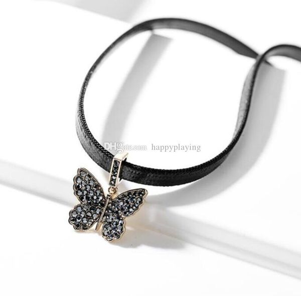 

personality butterfly temperament pendant neck chain female neck leather rope short clavicle chain jewelry love gift, Golden;silver