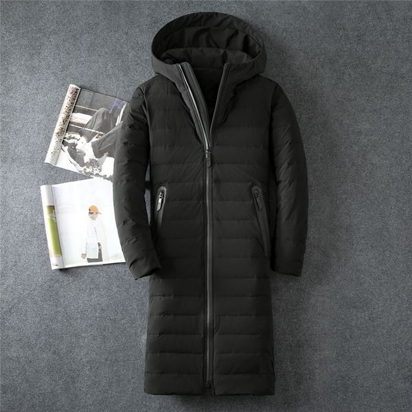 

brand men's clothing 2019 winter new down jacket fashion casual slim hooded thick warm white duck down long coat male, Black
