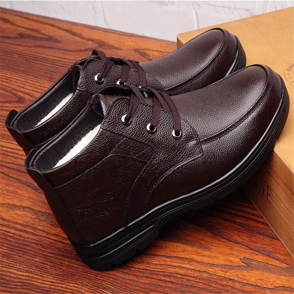 

new handmade men genuine leather winter boots father waterproof platform snow boots men ankle boots for men 2019, Black