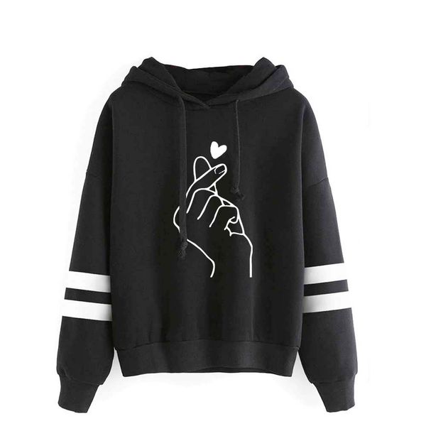 

bts heart finger women sweatshirts hoodies harajuku kawaii love heart printed hooded oversize kpop women hoodie sweatshirt, Black