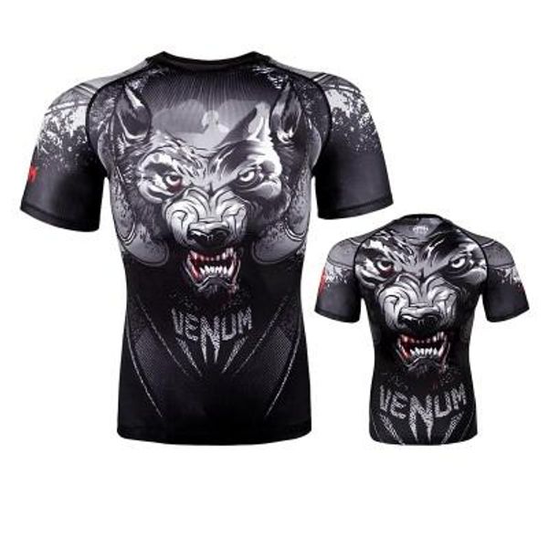 

venum men mma rashguard t shirts gym boxing compression tights quick dry bjj muay thai breathable boxing jerseys fight mma ve'num tees, White;black