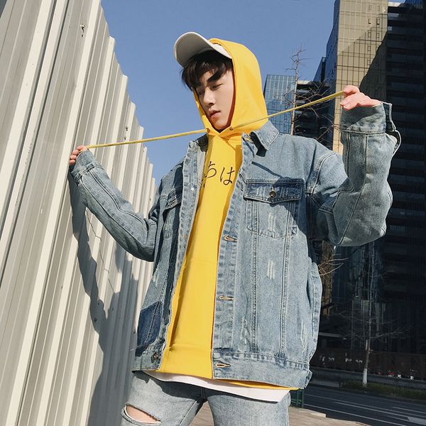 

fashion personality men's denim jacket handsome street style wind casual wild coat size xs-xxl, Black;brown