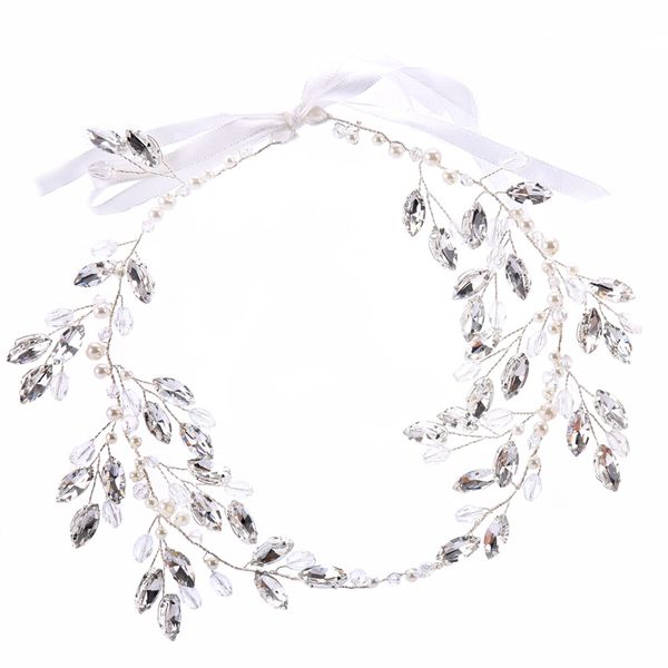 

fashion silver headbands crystal sumilated pearl hairbands ribbon women hair jewelry wedding for bridal accessories, Golden;white