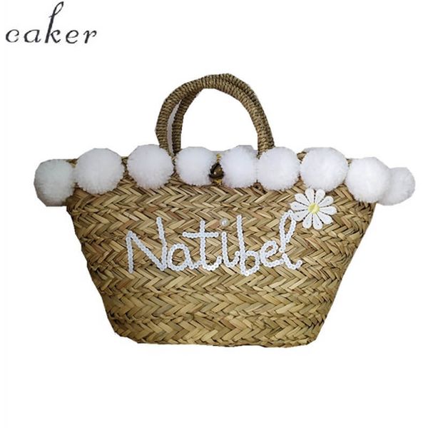 

caker 2020 large big diy custom made name letter straw bag flower summer beach bags fast shipment
