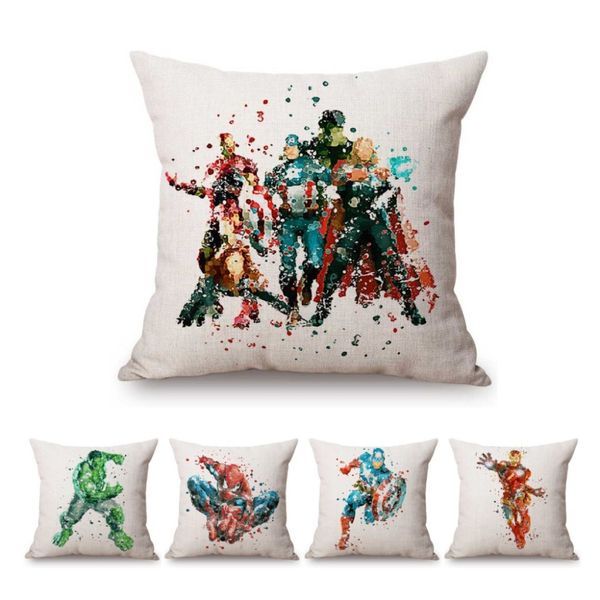 

watercolor ink-splash super heroes iron man spider man hulk home decorative cotton linen sofa throw pillow case cushion covers