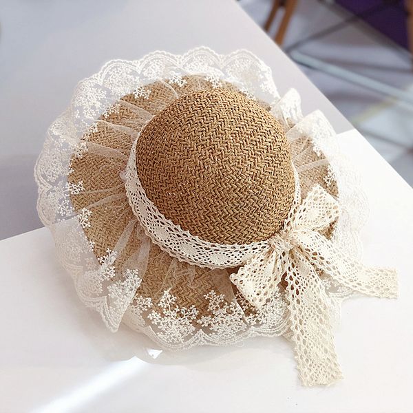 

kids girls hats 2020 new fashion summer elegant sunhat lovely baby bonnet lace flowers caps breathable straw hat, Yellow