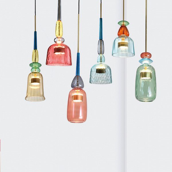 

nordic color candy pendant lights modern living room bedroom children's room single head glass hanging lamps home decor fixtures