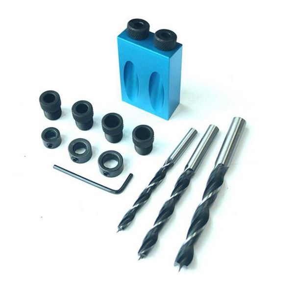 

pocket hole doweling jig kit woodworking angle drill guide set hole puncher locator jig drill bit set drilling tools