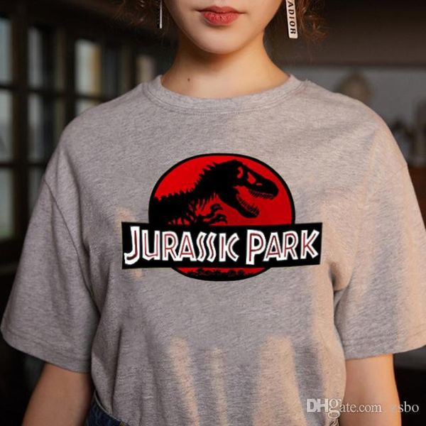 

мода юрский узор письмо печати футболки для женщин повседневная с коротким рукавом круглый вырез футболки свободные исправить топы тис футбо, White