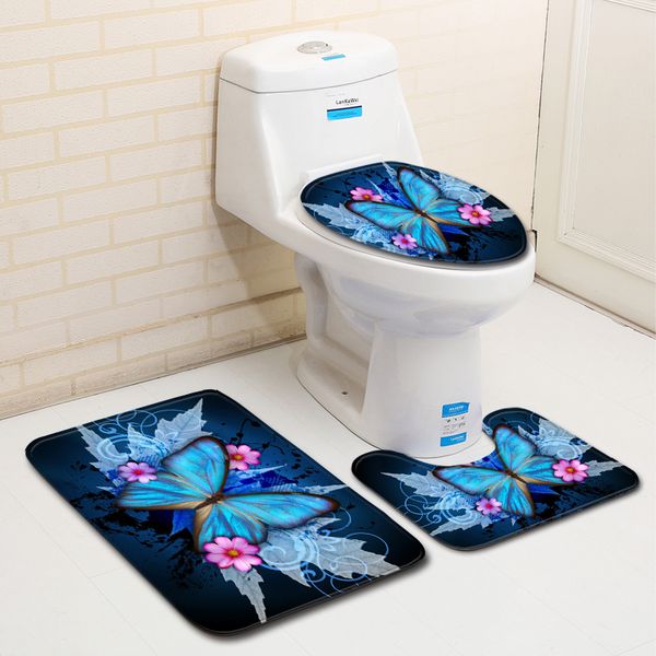 

nordic 3d butterfly toilet bath mat carpet rug sets bathroom shower room carpets flannel anti slip 3 pieces bath mat sets